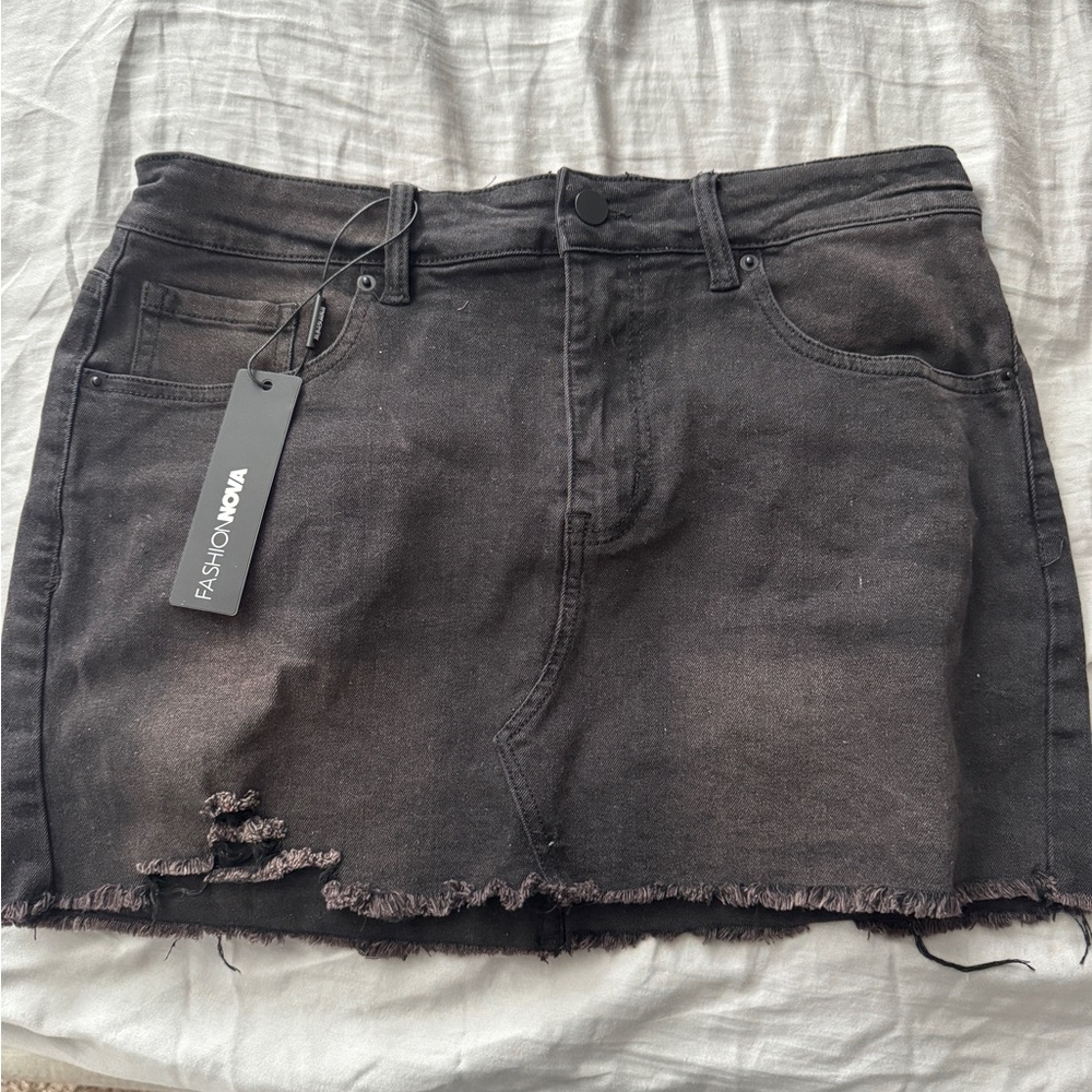 Fashion Nova Black Distressed Denim Skirt
